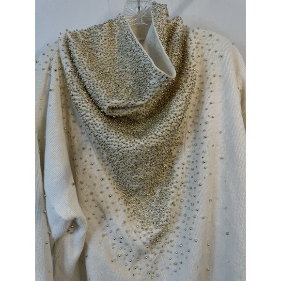 Vintage 80s Bonnie Boerer Heavy Gold Beaded Cowl Neckline Sweater Loose Beads - Picture 2 of 11